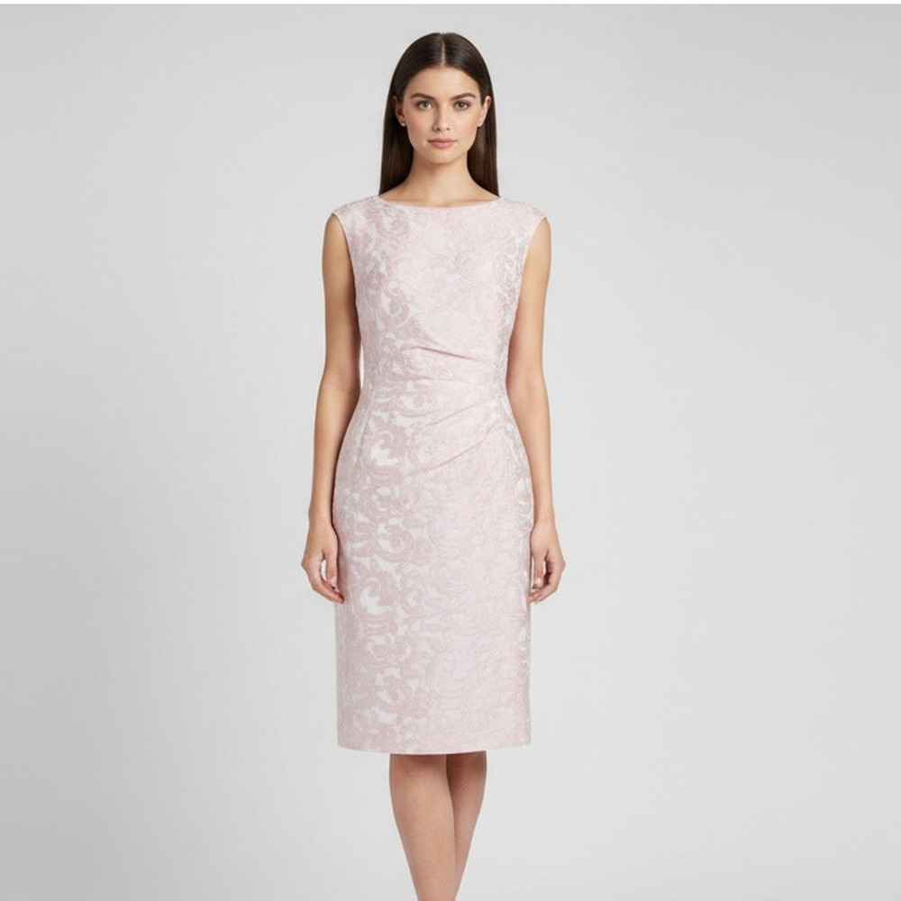 LAUREN RALPH LAUREN Pink Floral Jacquard Sheath Dress Ruched Formal 12